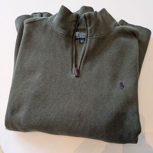 Polo by Ralph Lauren Men's Olive Three Quarter Zip Cotton Sweater